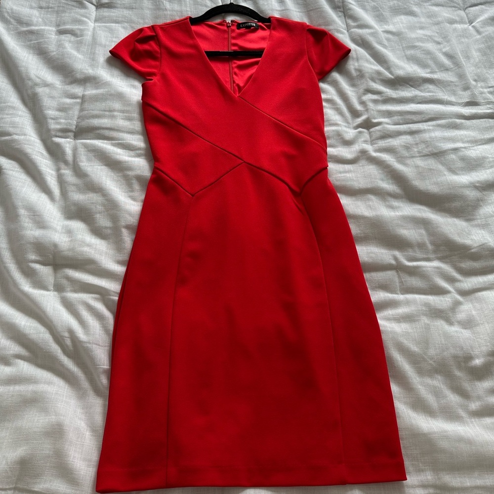 Express V-Neck Red Midi Dress
